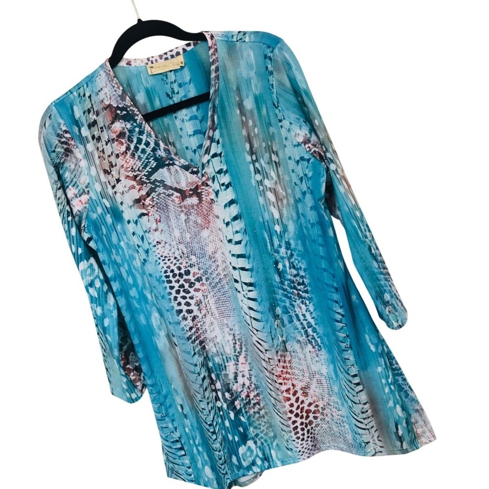 Impulse California Animal Print Rhinestone Tunic Dress Womens M Asymmetric BOHO